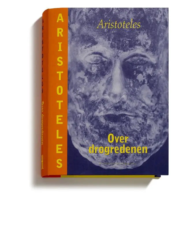 Een hardcover boek over drogredenen met blauwe stone-texture cover van aristoteles en oranje rug van historische uitgeverij groningen