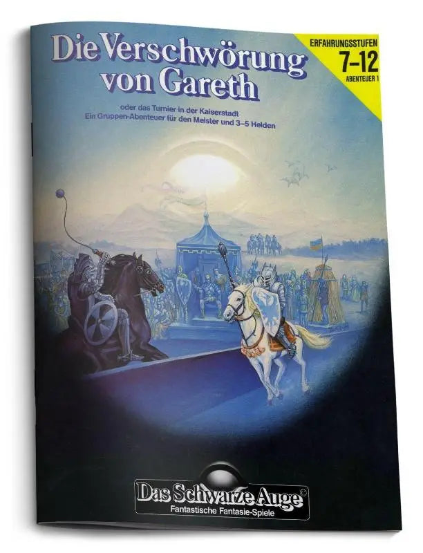Das schwarze auge roleplaying game adventure book dsa1 die verschwörung von gareth with knights and castle under moonlight