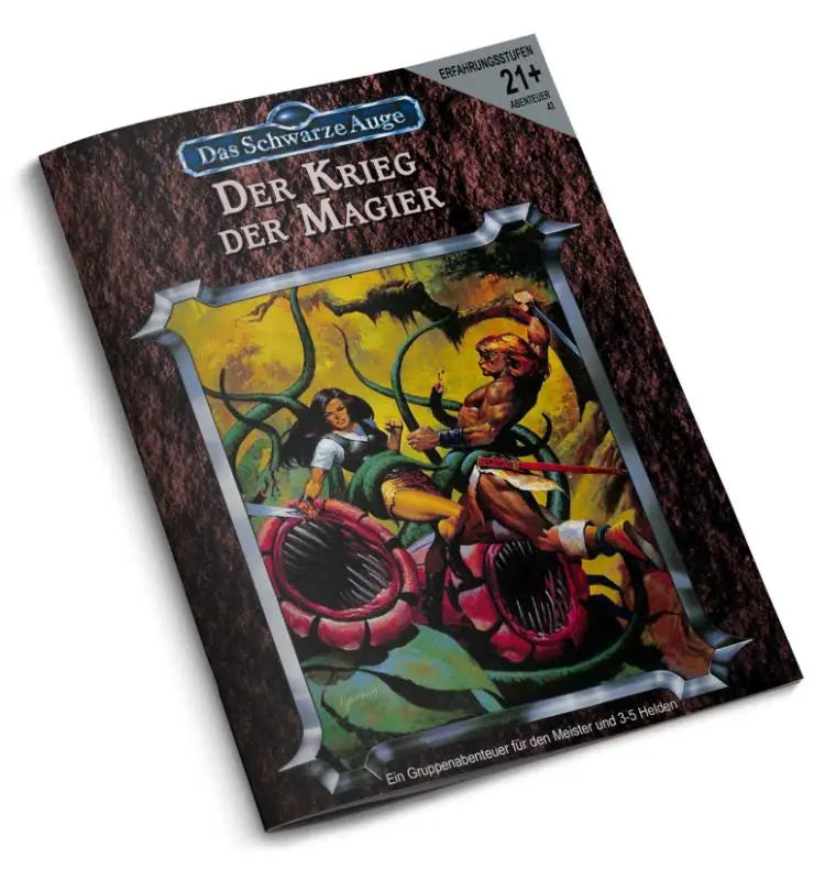 Das schwarze auge dsa3 der krieg der magier remastered fantasyboek met geïllustreerde cover van twee strijders tegen reuzenbloemen