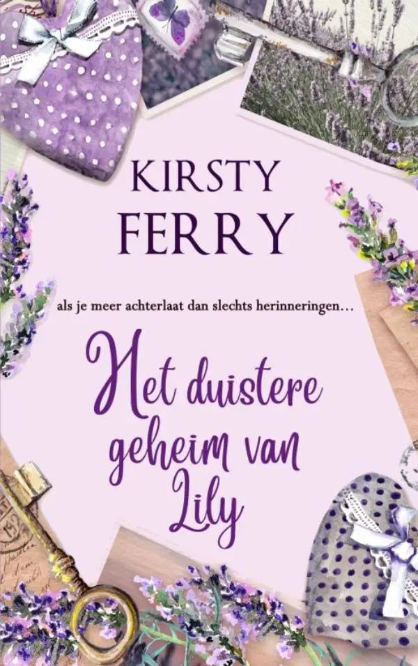 Paars polkadot hartvormige geschenkdoos met wit lint voor het duistere geheim van lily