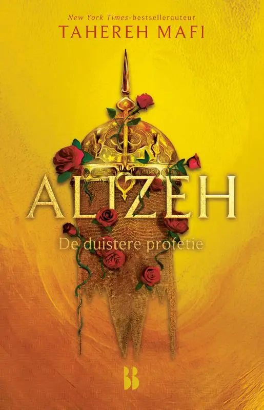 Golden ornate kroon met rode rozen en fijne details passend bij duistere profetie van tahereh mafi