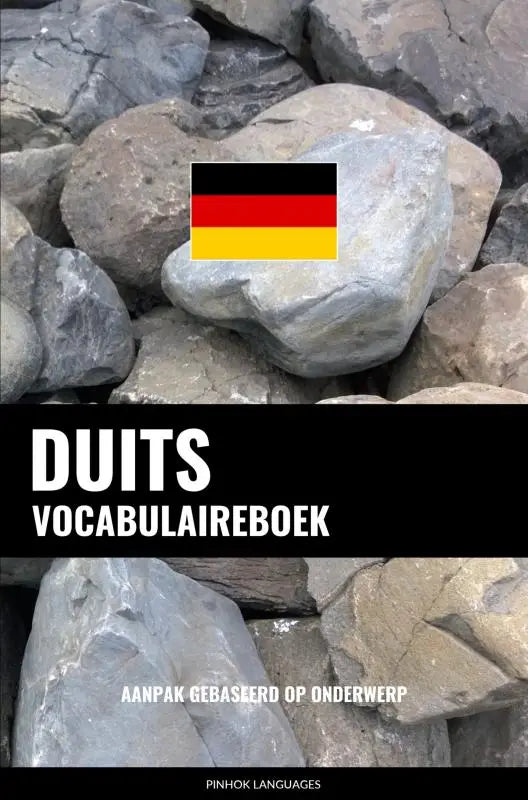 Grijze steen met ruwe textuur en duitse vlag voor duits vocabulaireboek met aanpak gebaseerd op onderwerp