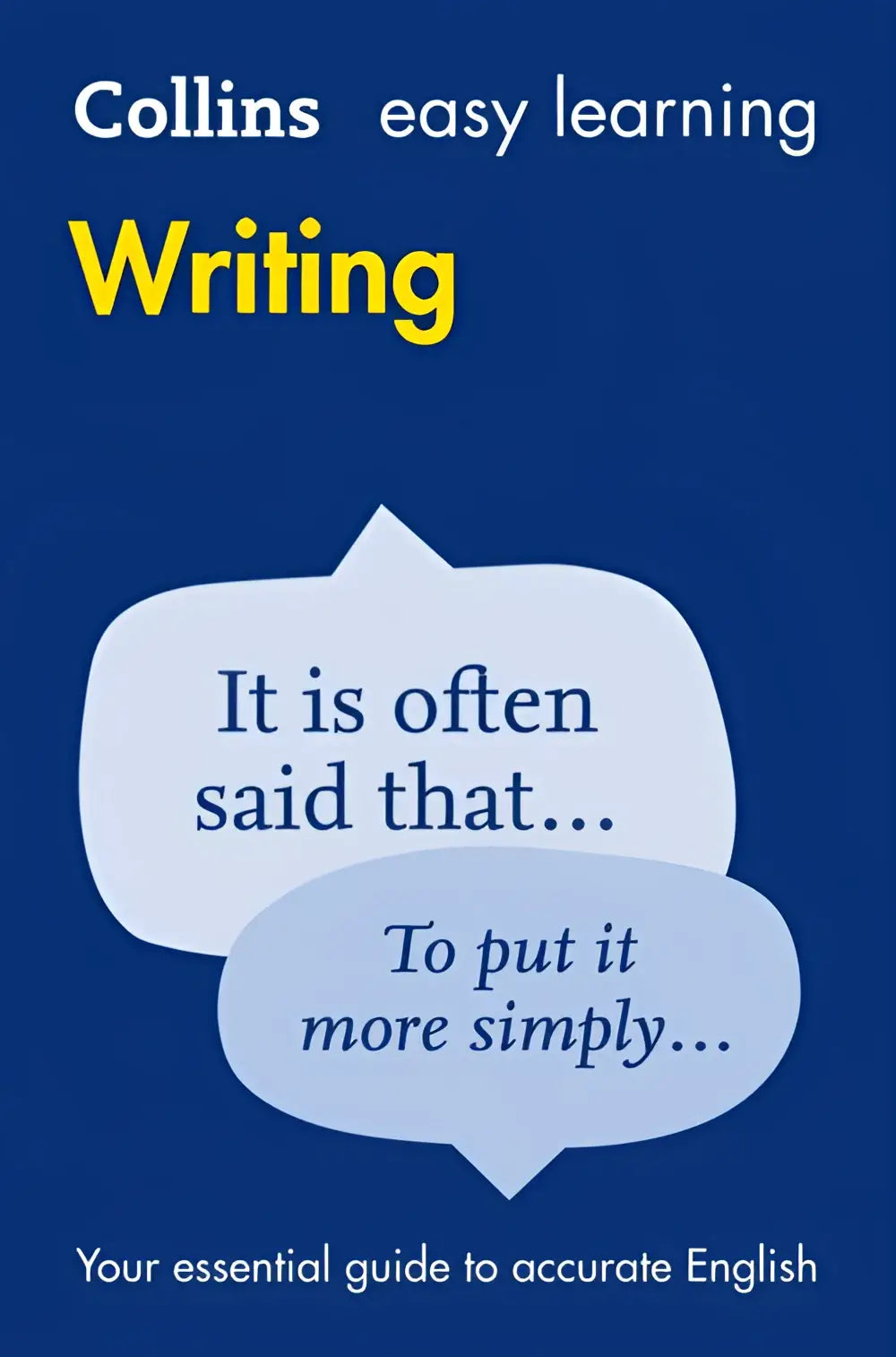 Collins easy learning writing boek met blauwe omslag en gele titel tekst uw essentiële gids voor correcte Engelse schrijfvaardigheid