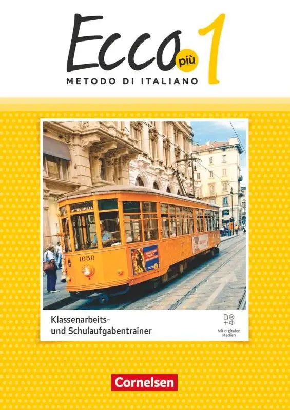 Oranje vintage tram met gele panelen en advertenties voor ecco più band 1 ausgabe 2020 klassenarbeitstrainer mit audios und fremdsprache an gymnasien