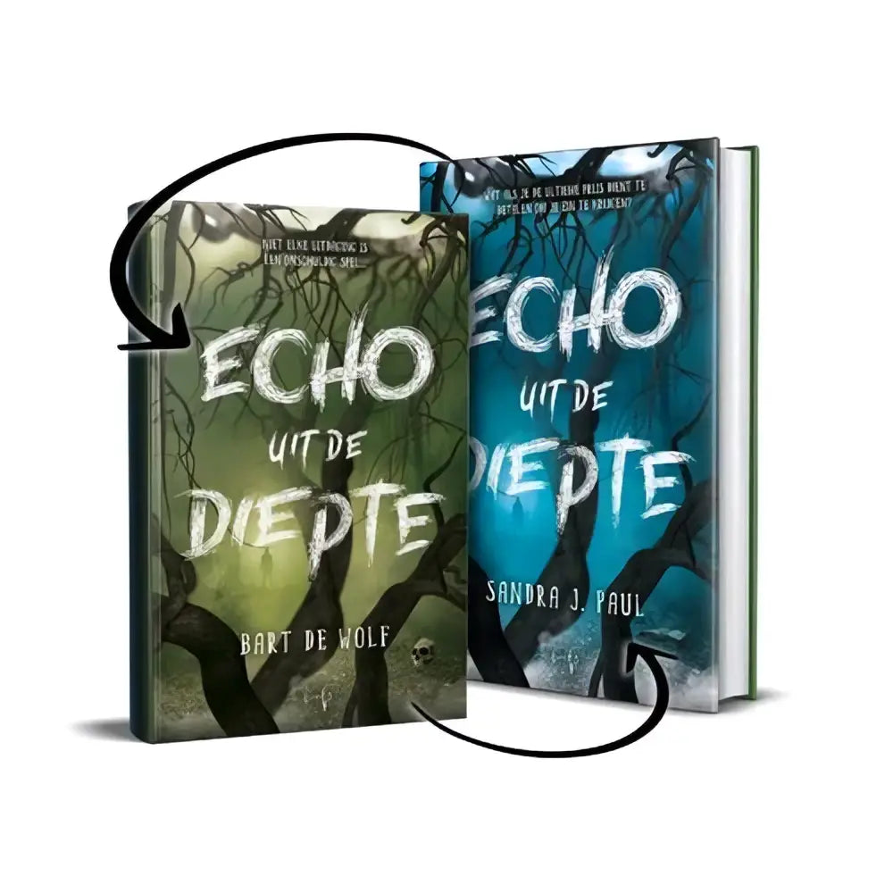 Dehamley books editie echo uit de diepte toont een griezelige omslag met knoestige takken tegen groenblauwe achtergrond