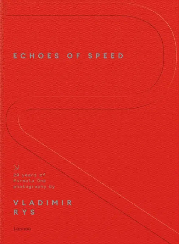 Rood hardcover boek echoes of speed van vladimir rys met minimalistische witte tekst en abstracte lijnontwerp