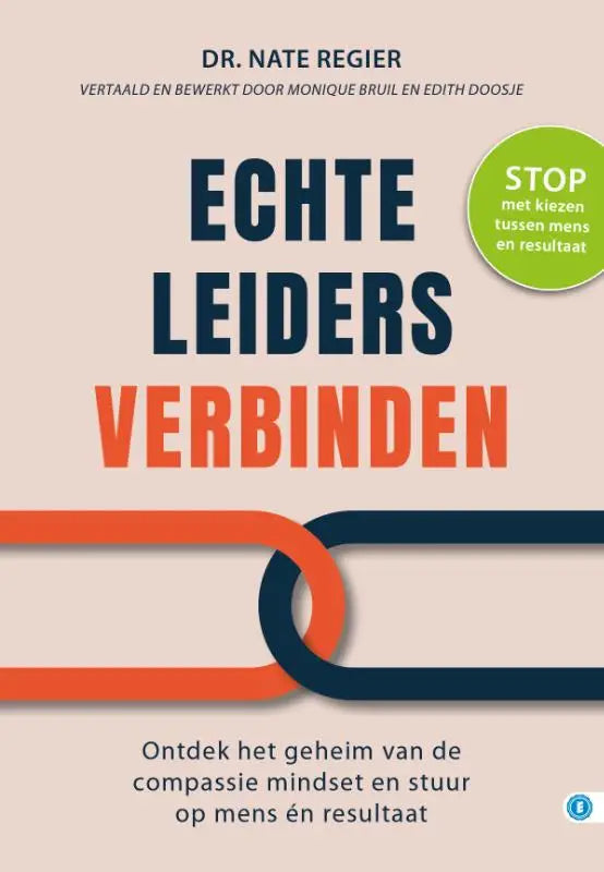 De boekcover van echte leiders verbinden toont moderne typografie in donkerblauw en oranje op beige achtergrond
