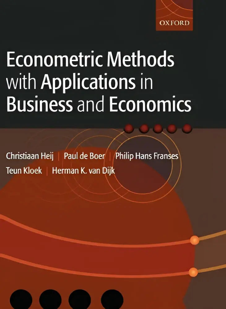 De boekcover van econometric methods with applications in business and economics toont een modern ontwerp met zwarte tekst op een gradiënt van diepbruin naar geelrood