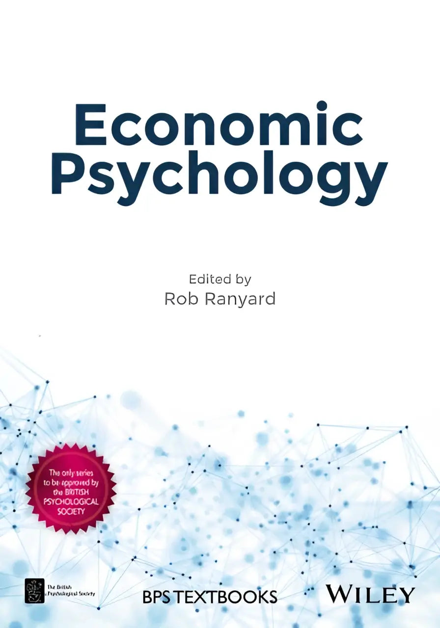 The book cover for economic psychology by rob ranyard features minimalist dark blue text and a light blue abstract network pattern
