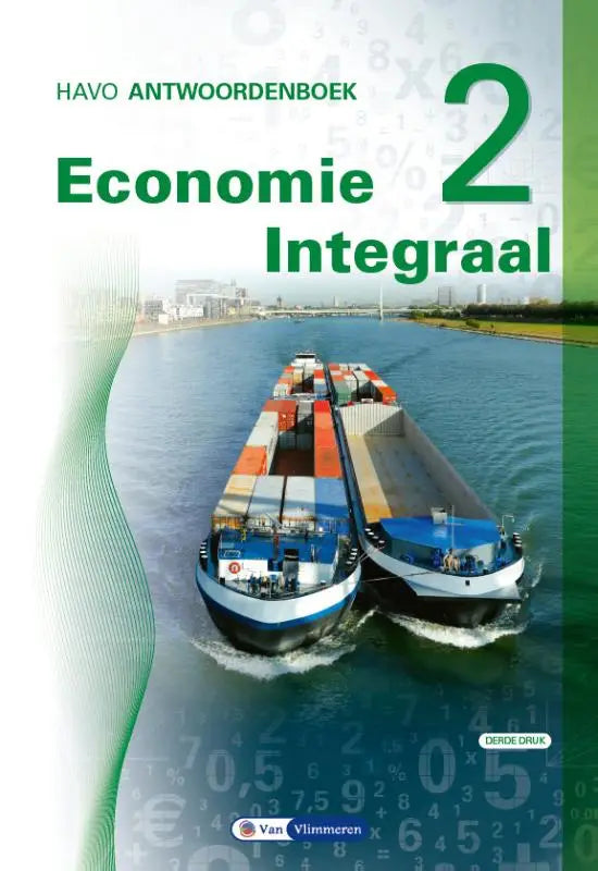 Green and white hardcover economie integraal textbook with two cargo ships on water on the cover