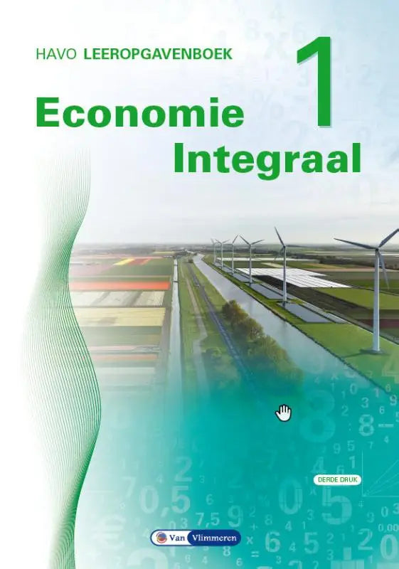 Havo economie integraal boek van van vlimeren met groene omslag, windmolens en landbouwvelden op de voorkant