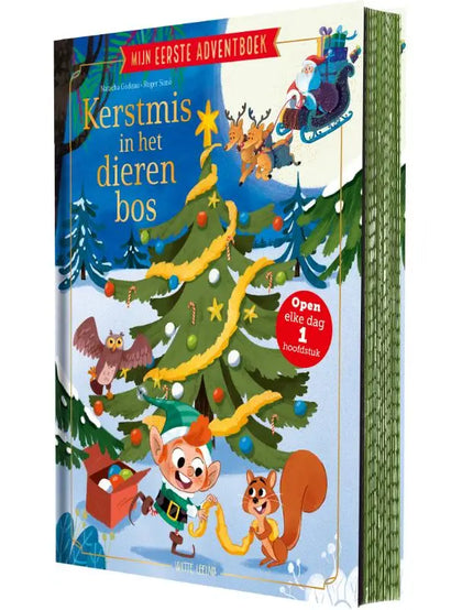 Een kleurrijk kinderboek Mijn eerste adventboek kerstmis in het dierenbos met feestelijke kerstillustraties