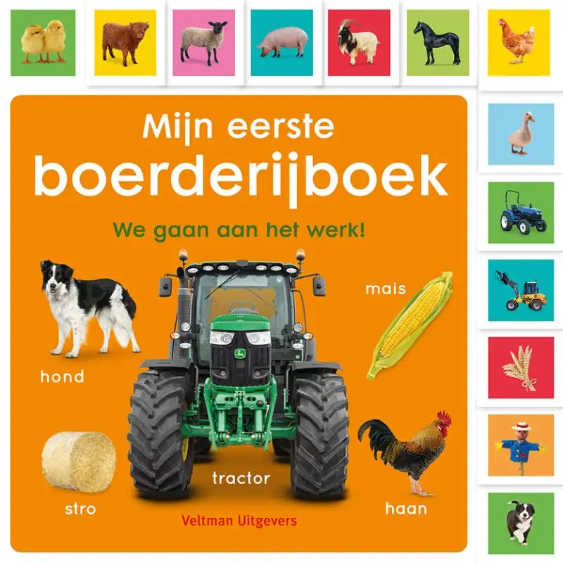 Productafbeelding van een groene en zwarte john deere tractor uit mijn eerste boerderijboek voor jonge lezers