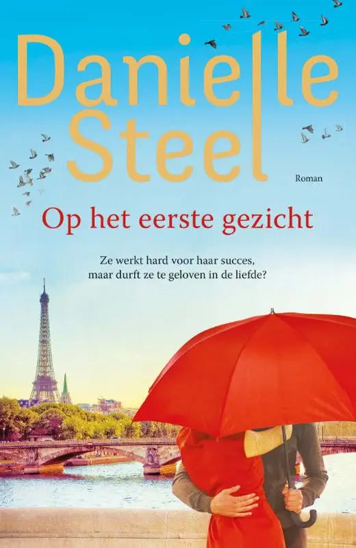 Red umbrella held by couple under parisian sky op het eerste gezicht danielle steel luitingh sijthoff