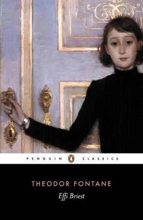 Jonge vrouw draagt een zwarte coltrui in een illustratie voor effi briest penguin classic productpagina