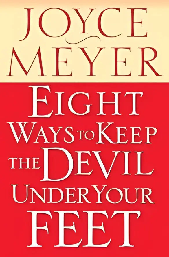 Rood hardcoverboek eight ways to keep the devil under your feet van joyce meyer met witte seriflettertype