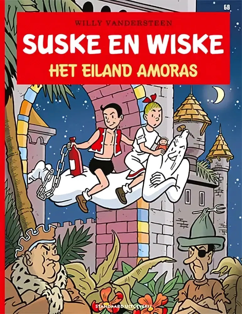 Cover van het strips algemeen comic boek eiland amoras door willy vandersteen met kleurrijke illustraties en witte paard