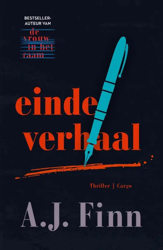 Een opvallende turquoise vulpen met zwarte segmentdetails voor het boek einde verhaal van a.j
