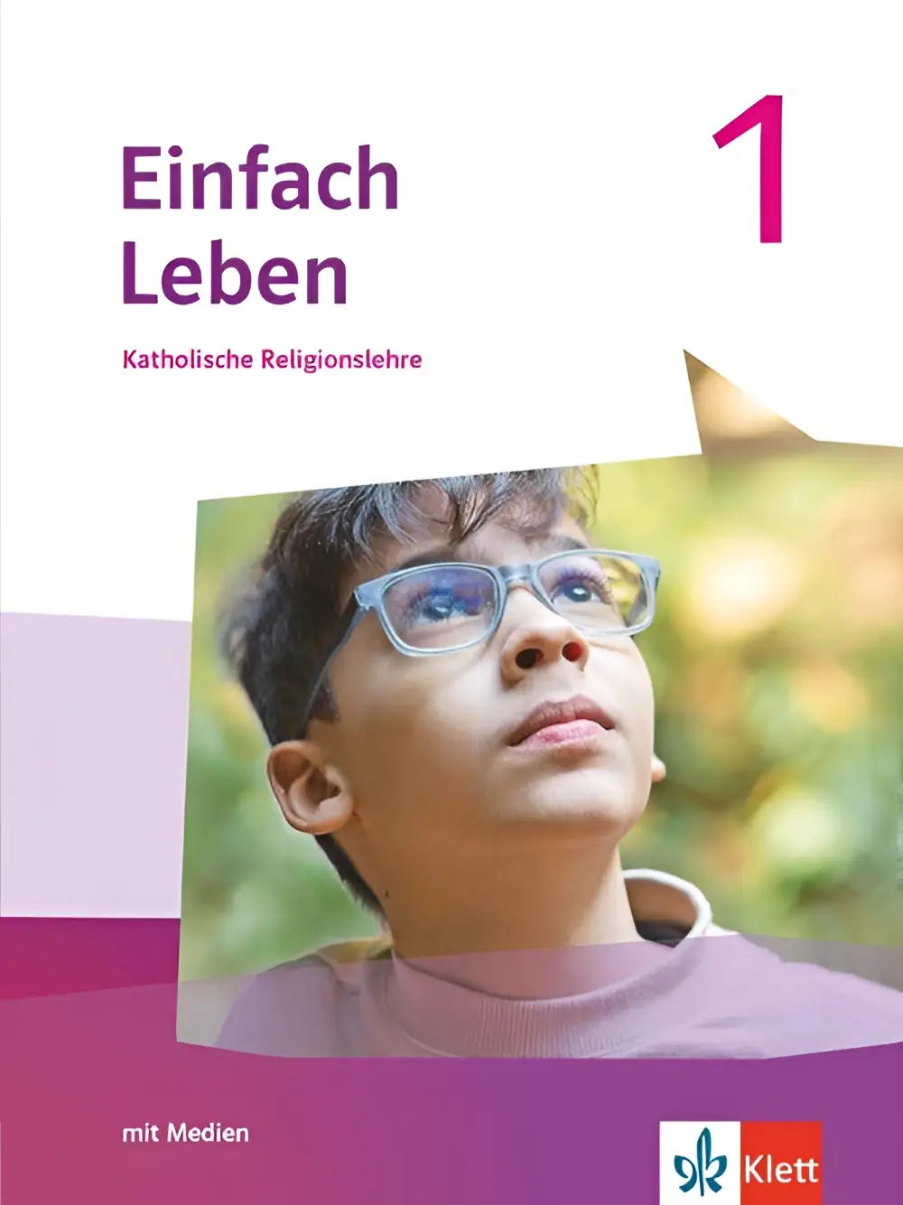 Paars-wit schulbuch mit medien einfach leben 1 mit jongere en doorzichtige glazen voor klasse 5/6