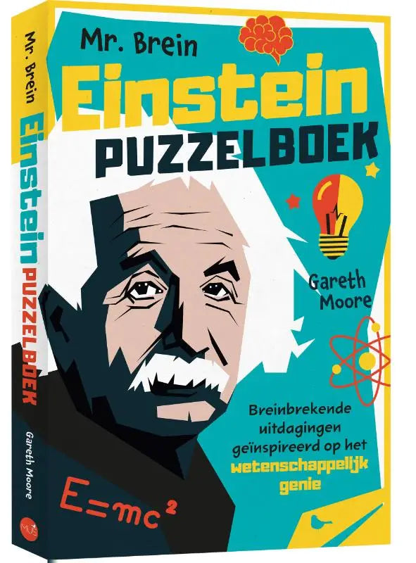 Afbeelding van de achterzijde van het groene Einstein puzzelboek Mr brein met diverse hersenkraker uitdagingen