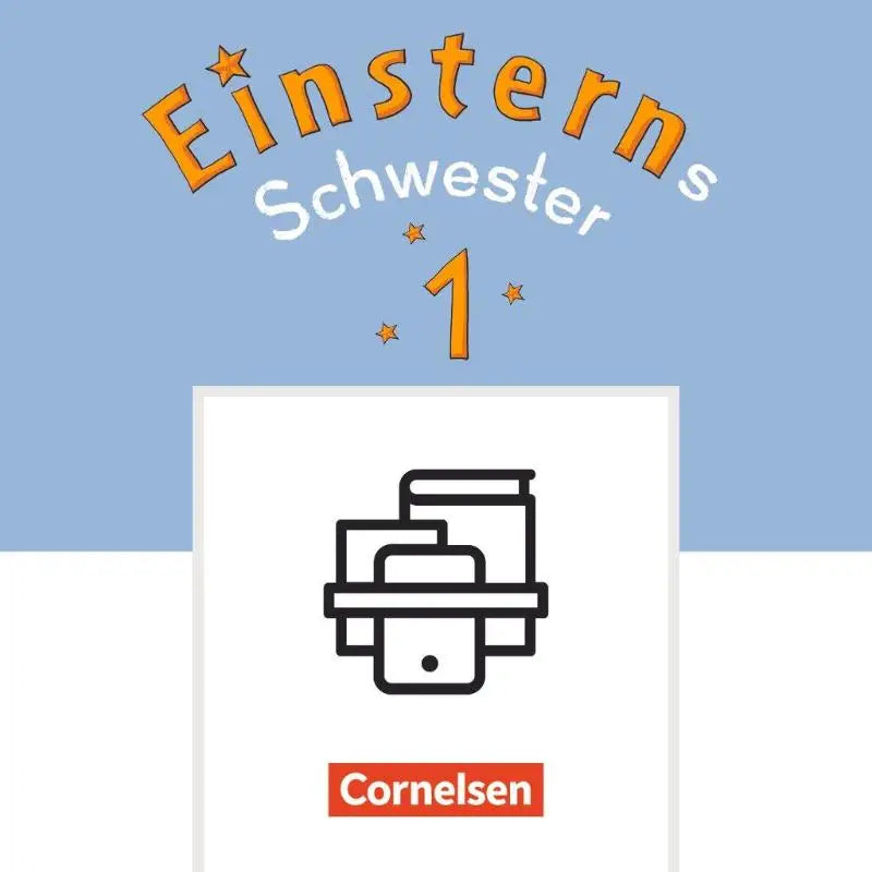 De cover van einsterns schwester 1 toont een minimalistische zwart lijntekening van gestapelde boeken voor basiskompetenzen schriftspracherwerb en training grundwortschatz