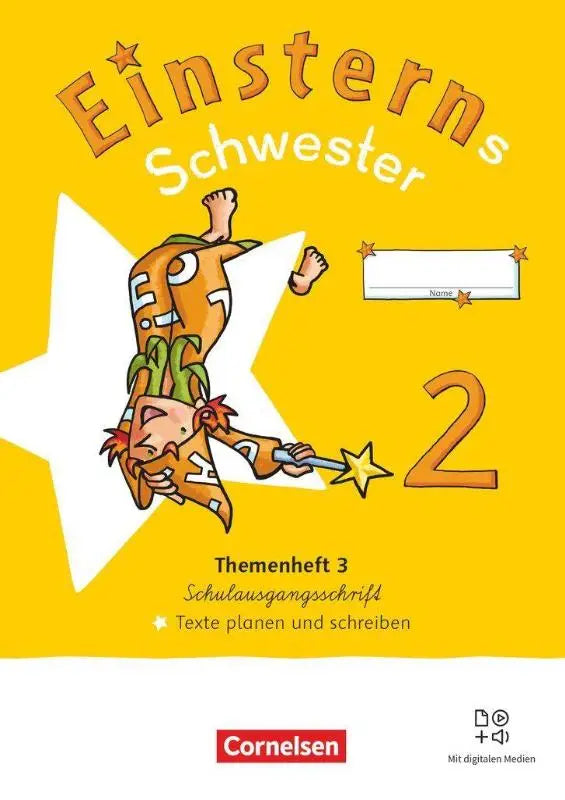 Heldere gele cover van einsterns schwester 2 schuljahr sprache und lesen met cartoonfiguur en toverstaf