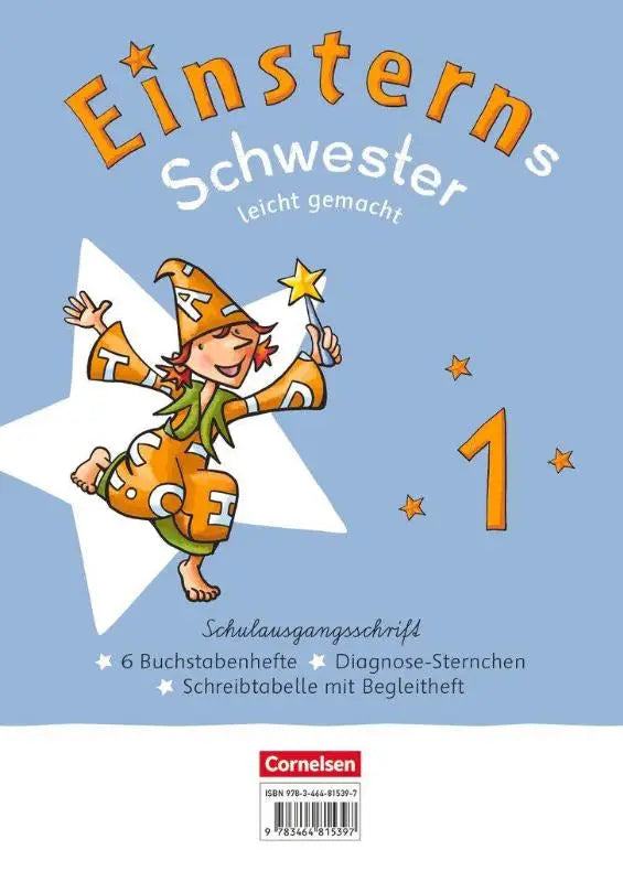 Oranje en groene geïllustreerde einsterns schwester karakter met oranje sterrend hoed op lichtblauwe achtergrond voor schwester leicht gemaakt product
