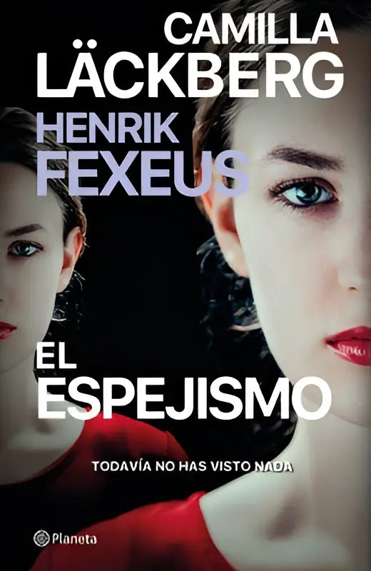 The book cover of el espejismo night water shows a woman with bold red lips and green eyes on a dark background