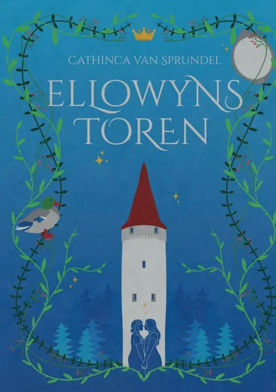 De cover van ellowyns toren toont een witte toren met rood puntdak omgeven door groene wijnranken voor jonge lezers