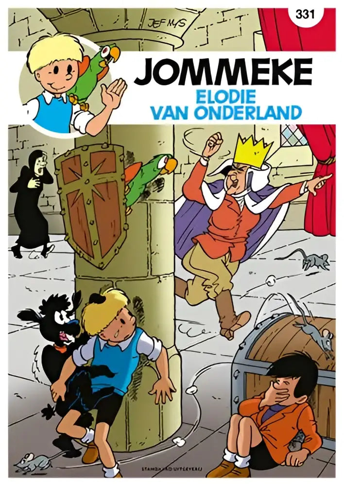 Jommeke stripboek cover met levendige cartoonillustratie en dynamische figuren in elodie van onderland editie