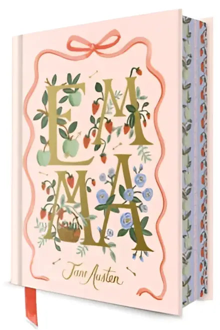 Deluxe edition jane austen’s emma hardcover journal in pink with floral illustrations and ribbon bookmark