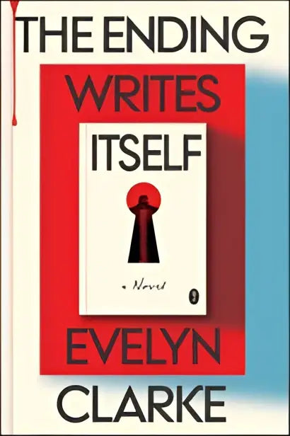 De boekcover van ending writes itself toont zwarte tekst op een rood vlak met een sleutelgatmotief centraal geplaatst