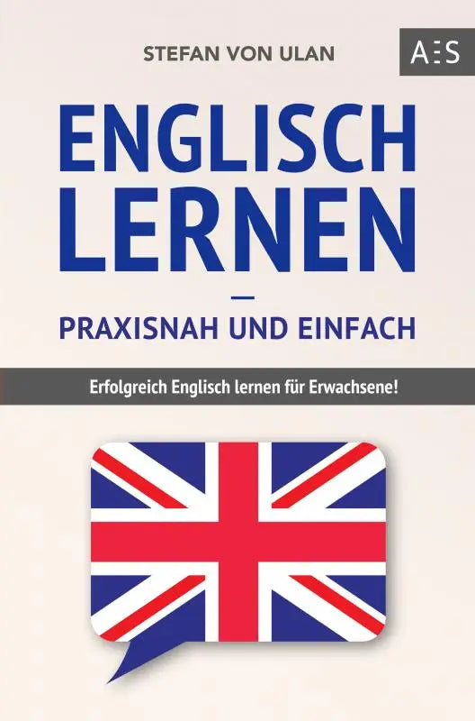 Boekcover met blauw text en union jack in spraakballon voor engels lernen praxisnah und einfach met succes
