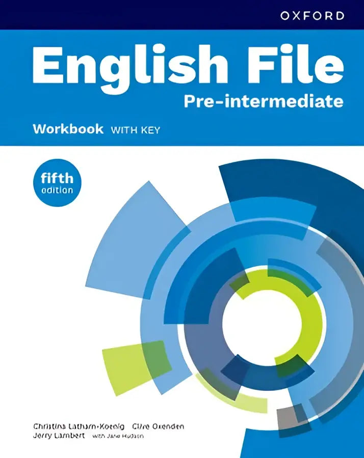 Workbook english file 5th edition pre-intermediate with key in blauwgroen geometrisch ontwerp voor taallessen