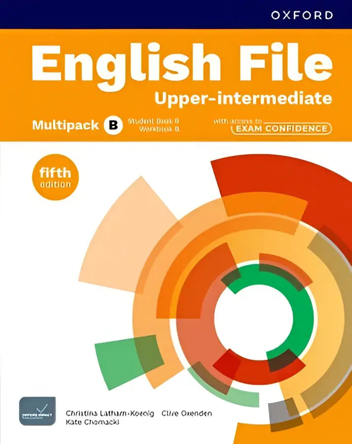English file 5th edition upper-intermediate student book and workbook multipack b with colorful concentric circles on orange background