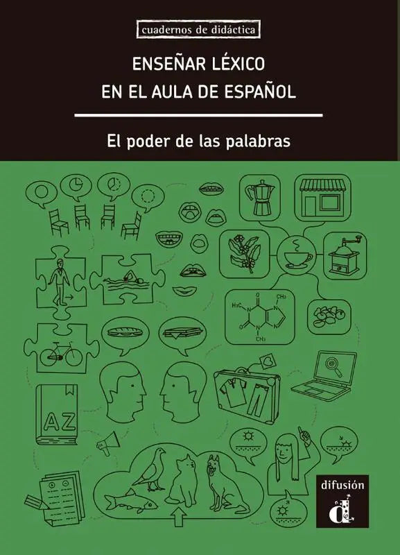 Groen bedekt educatief werkboek enseñar léxico en el aula de español met zwarte lijntekeningen, neus sans, francisco herrera