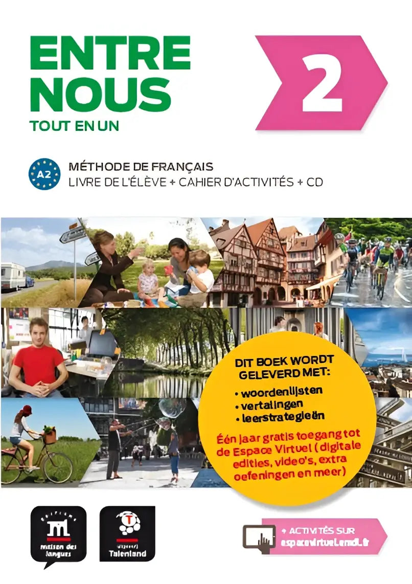 Entre nous 2 tout en un versie talenland Franse leerboekpakket met kleurrijke reis- en leermotieven inclusief cd en werkboek