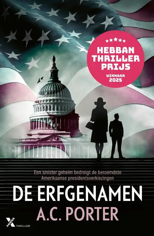 De erfgenamen boekomslag met opvallend ontwerp en afbeelding van de V.S. in blauw en rood