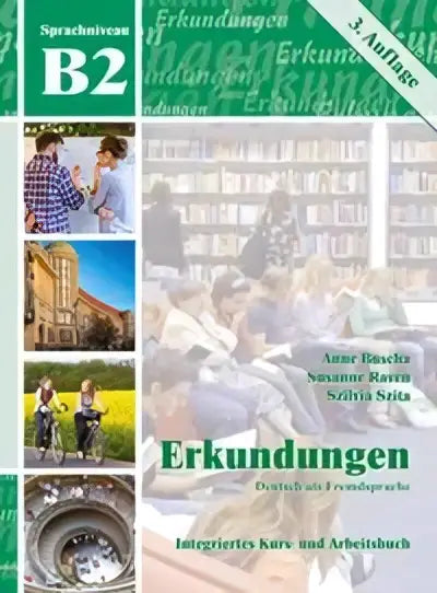 De cover van het arbeitsbuch b2 mit cd erkundungen toont een collage van studenten en klaslokaal scènes