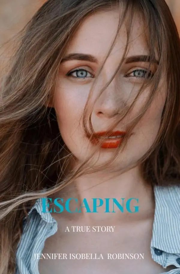 De boekcover van escaping from insanity toont een vrouw met blauwe ogen en bruin haar in een waargebeurd verhaal
