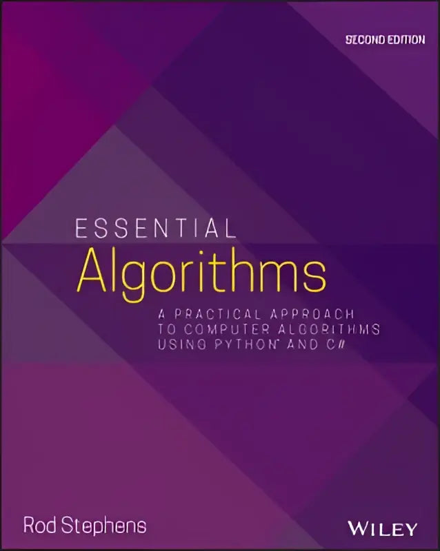Boekcover essential algorithms met modern geometrisch ontwerp in paars en goud voor computeralgoritmen gebruik