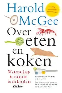 Boekcover over eten en koken van harold mcgee met gele en zwarte tekst op witte achtergrond uitgegeven door park uitgevers