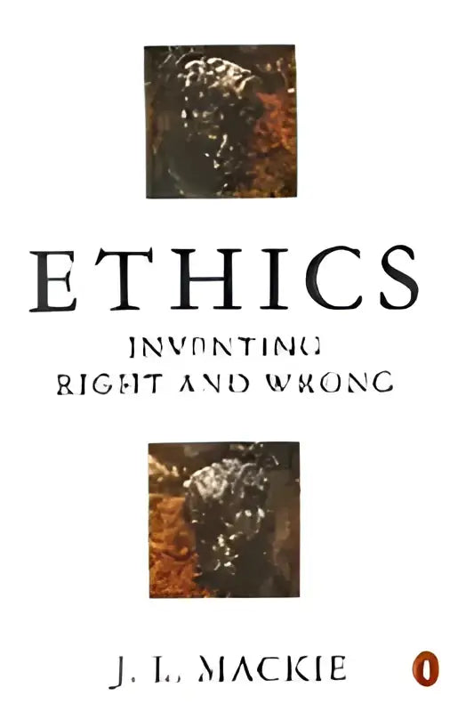 De donkergekleurde boekcover heeft een getextureerd oppervlak met de titel Ethics en auteur j