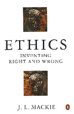 De donkergekleurde boekcover heeft een getextureerd oppervlak met de titel Ethics en auteur j