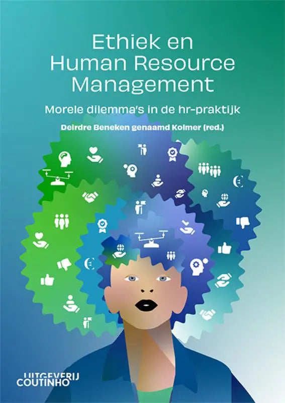 Boekcover Ethiek en human resource management met afro van tandwielen en HR-iconen