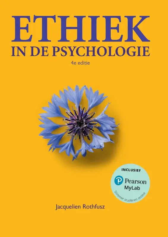 Felgele boekomslag ethiek in de psychologie met centraal blauwe korenbloem jacquelien rothfusz hoger onderwijs pearson benelux