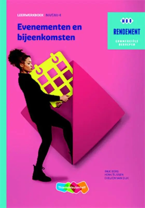 Evenementen en bijeenkomsten educatieve kalender voor bedrijfskundestudenten in felle roze en gele kleuren