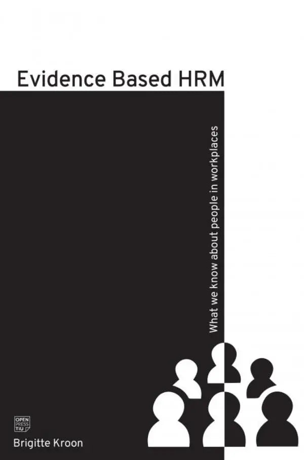 Zwarte boekomslag met witte tekst en minimalistisch silhouet ontwerp van evidence based hrm door brigitte kroon