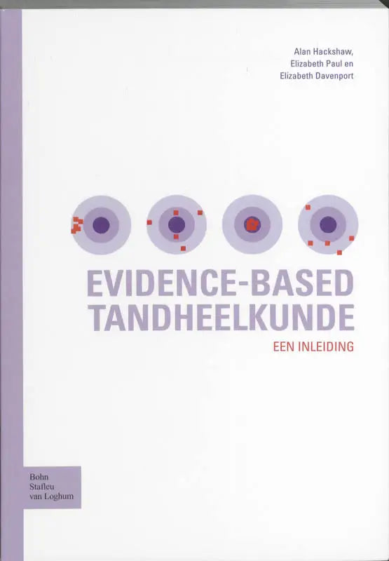The book cover for evidence based tandheelkunde features a minimalist design with purple and red concentric circles on white background