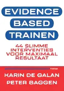 Bold zwart-wit afbeelding van evidence-based trainen product met tekst evidence based trained voor peter baggen uitgeverij thema